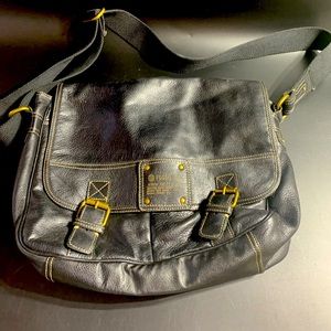 Fossil Briefcase Messenger Bag Unisex Adults Black Pebbled Leather 15”x12”